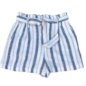 High waisted blue, tan & ivory linen short, SM